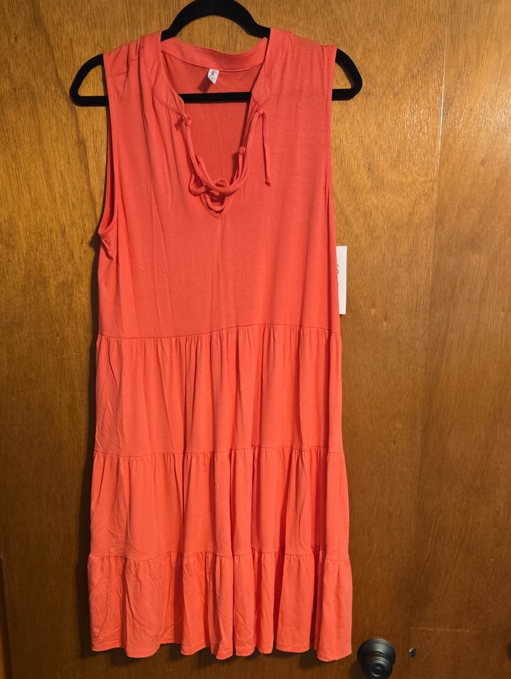 Sleeveless Coral Tiered Knit Dress with Drawstring Neck